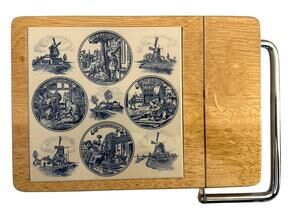 Vintage‎ Delft Blue Scenes Of Holland Cheese Cutting Board Hand Painted Cutter